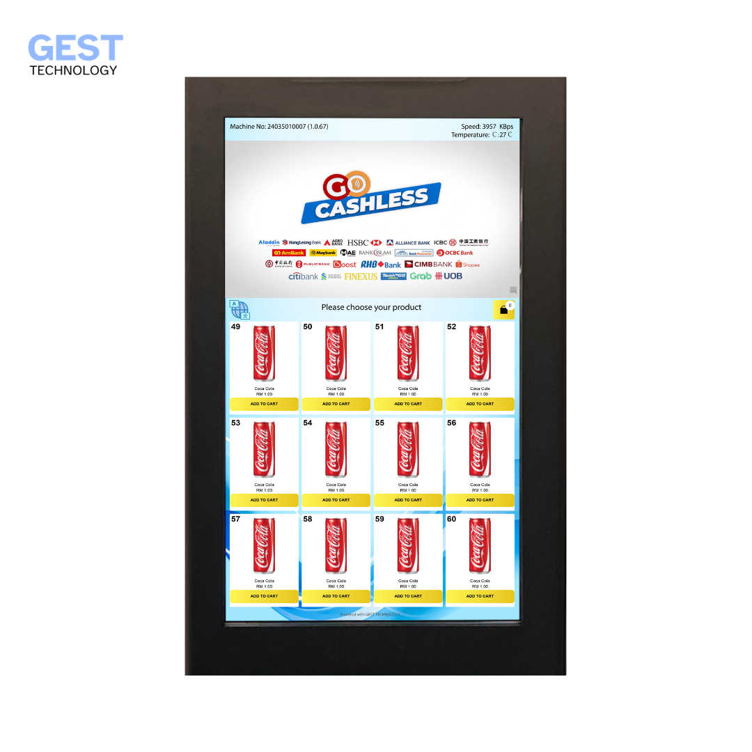 Gest TS-22 touchscreen cashless system for vending machine in Gest Technology Vending Malaysia