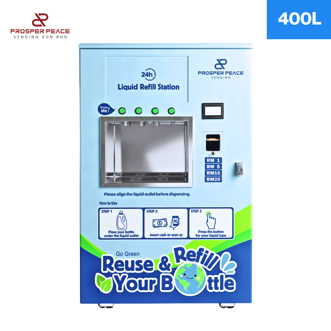Four-nozzle 400L liquid detergent refill vending machine in Malaysia | Gest Technology Vending