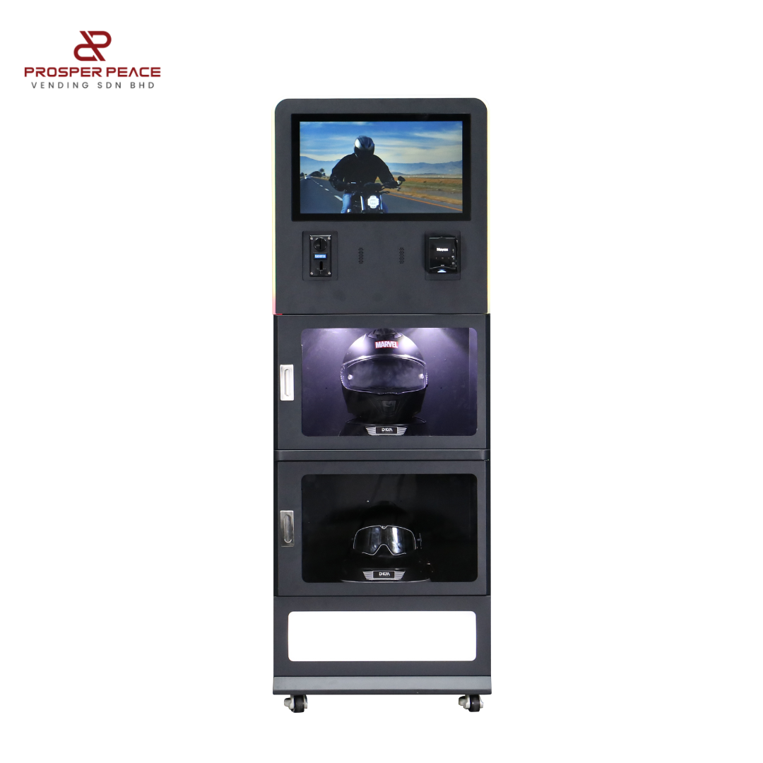 Dual-workstation helmet cleaning vending machine HCVM-2 in Gest Technology Vending Machine Malaysia