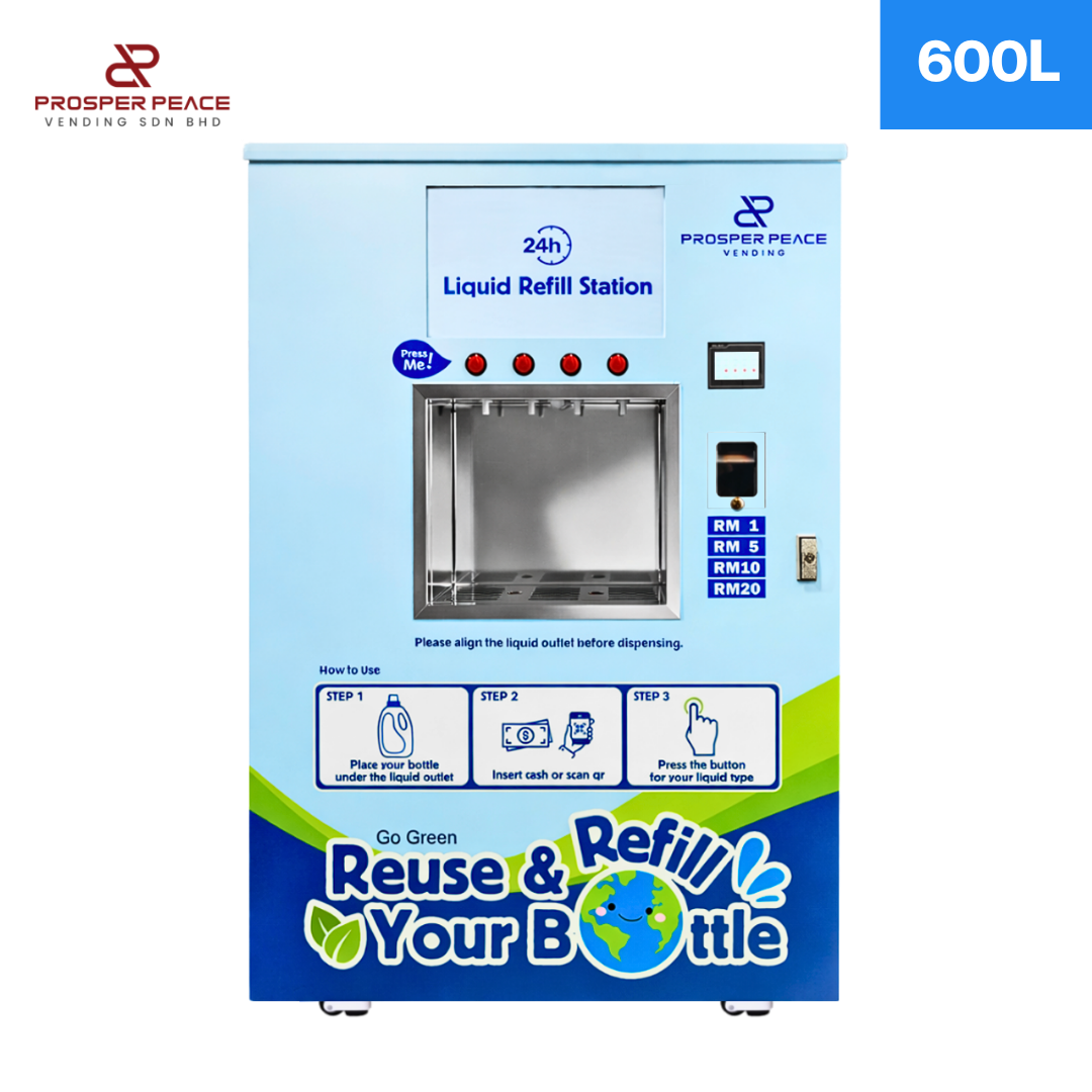 Four-nozzle 600L liquid detergent refill vending machine in Gest Technology Vending Malaysia