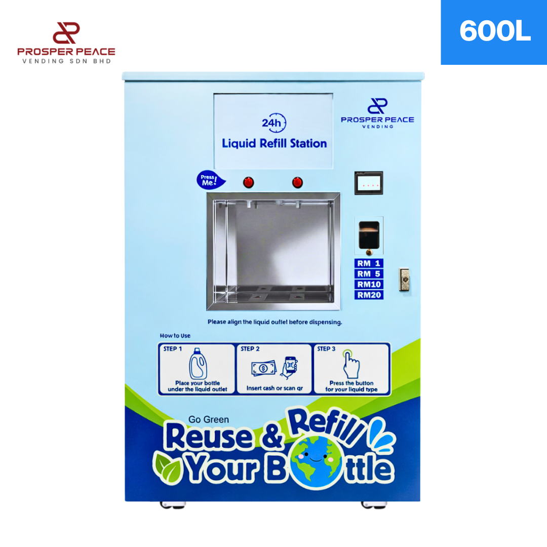 Two-nozzle 600L liquid detergent refill vending machine in Gest Technology vending Malaysia